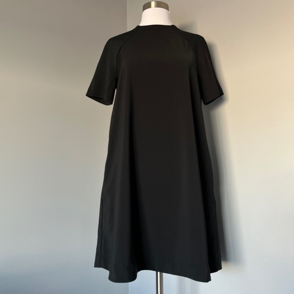 And Other Stories High Neck Black Polyester Scuba A-line Casual Shortsleev Dress - Picture 1 of 14